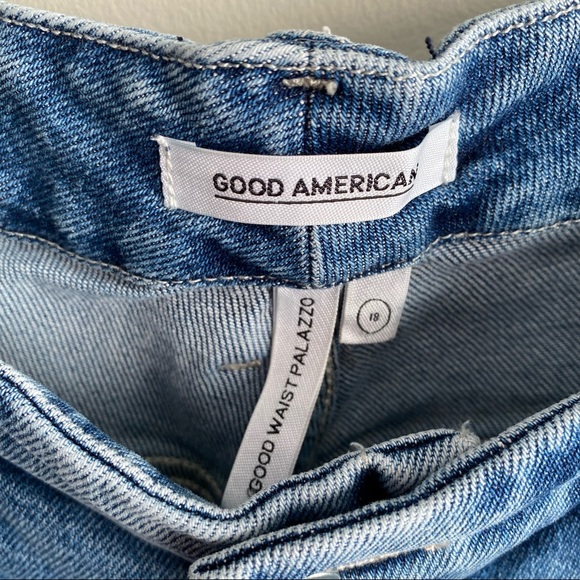 Good American Good Waist Palazzo Blue Jeans 18 Plus High-Waisted Cropped Wide - Picture 5 of 6
